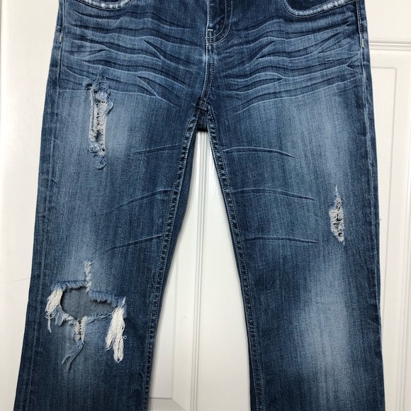 Vigoss Collections Cotton Bled Blue Wash Ripped Distress Mid Rise Boot Jeans 11 - Picture 5 of 16